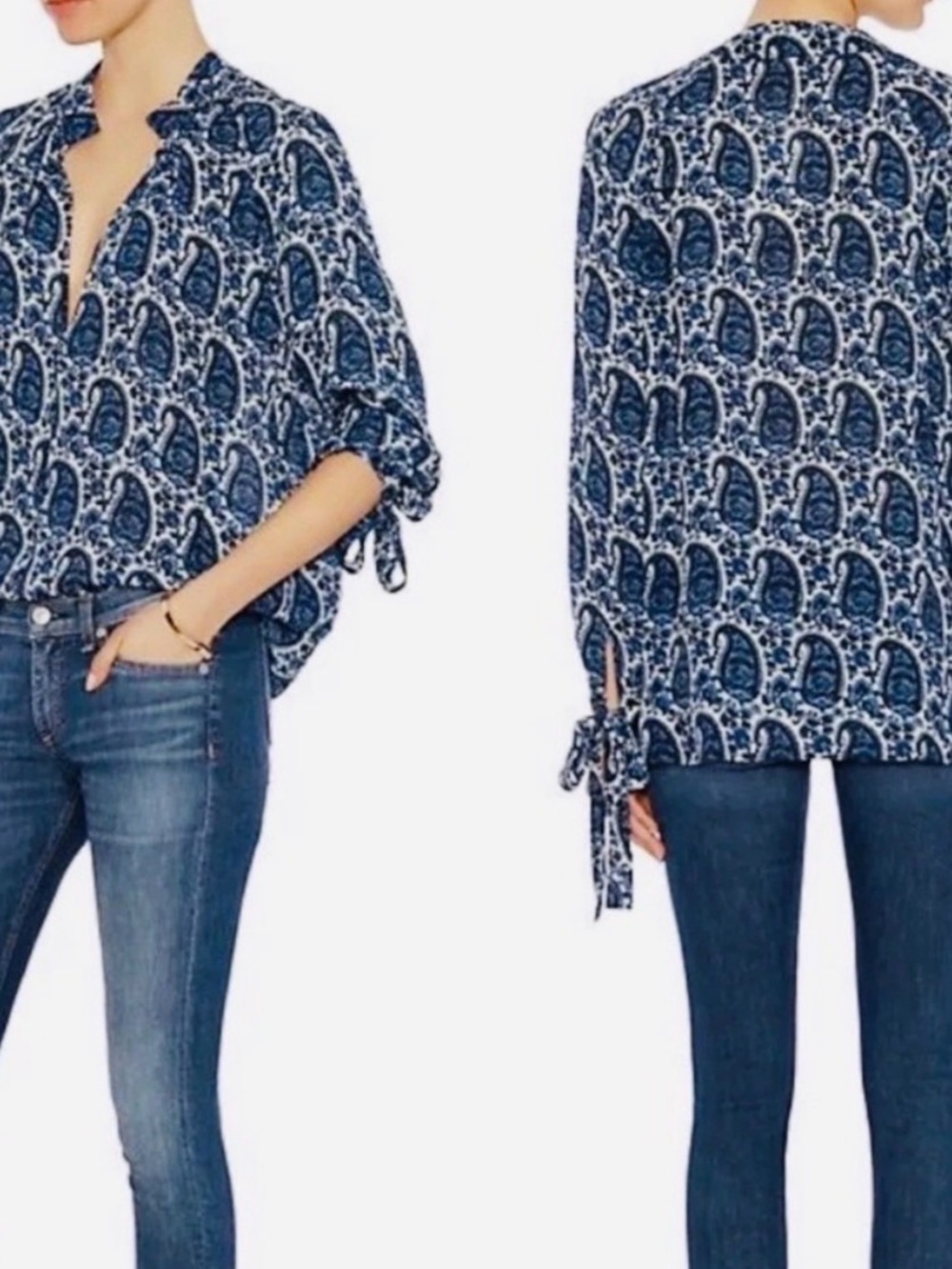 Derek Lamb Crosby 100 percent silk Woven Paisley Print Tie-Sleeve Blouse - Blue